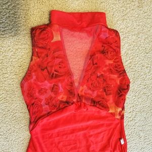 Class In Women Ballet Leotard, Red, Floral,  M